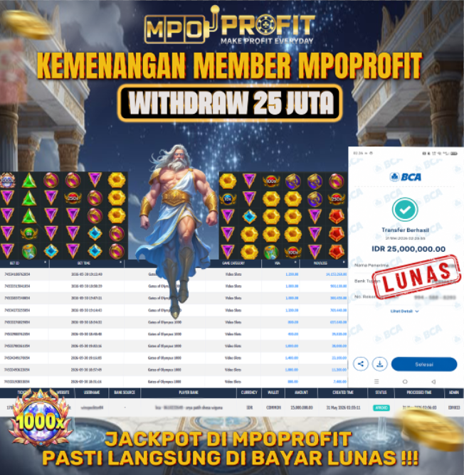 MPOPROFIT JACKPOT SLOT PRAGMATIC! KEMENANGAN MURNI DI (GATES OF OLYMPUS 1000 TOTAL RP 25.000.000,- LUNAS)